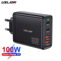 USLION 100W 4 In 1 GaN Charger Laptop Fast Charger USB Type C Desktop Charger Adapter For iPhone 15 14 Pro Max Poco Quick Charge