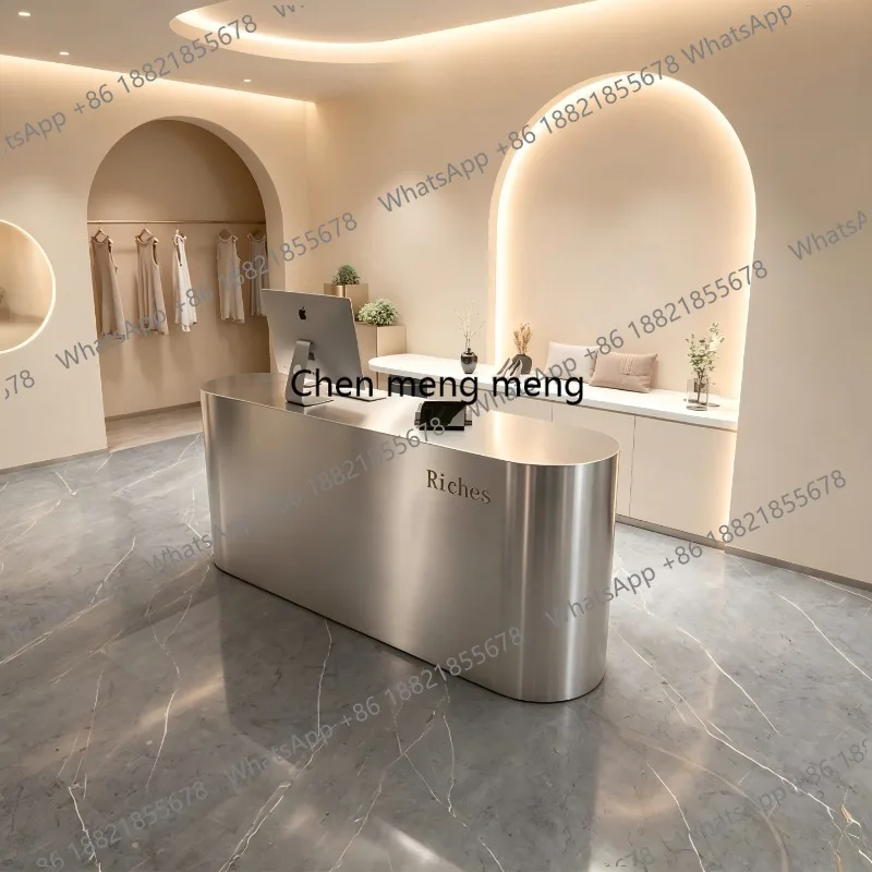 Light luxury stainless steel front desk Clothing store checkout page Company reception desk Hair salon Beauty hotel Premium bar