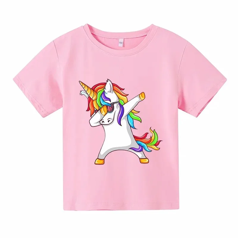 white Unicorn Cartoon Girls T-shirt Birthday Name  T-shirt Baby Boy Children Tops Kids cat horse Clothes