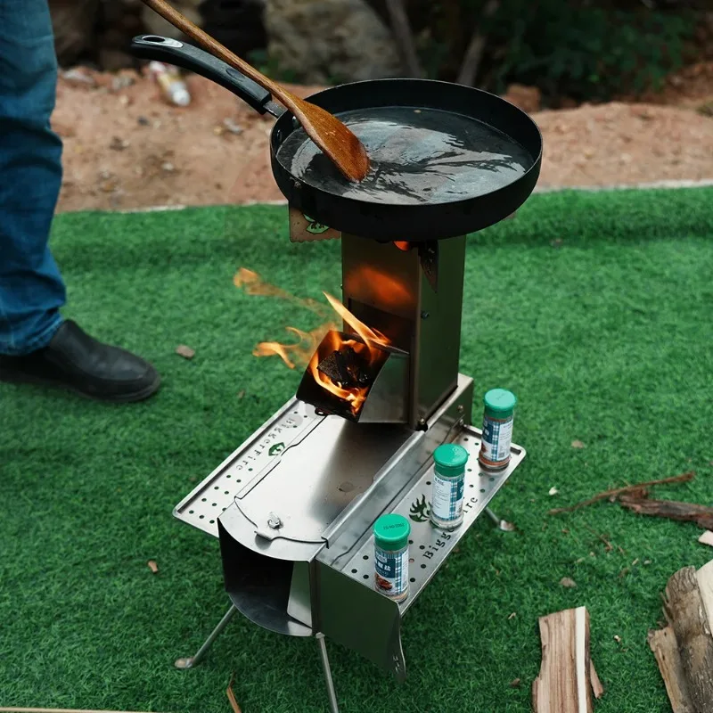 Outdoor Carbon Steel Kitchen Stove For Campers Multi-Fuel Wood Burning Rocket Stove With Viewing Glass Camping Grills