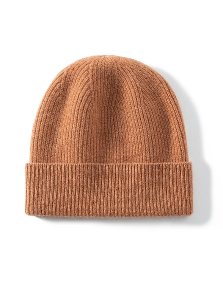 

100% Premium Cashmere Tightly Knitted Beanies Thick Women Men Trawler Autumn Winter Hat Soft Fine Ribbed Fisherman Hair Bonnet