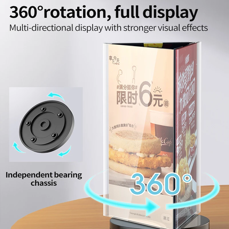 360 Degree Rotating Restaurant Menu Sign Holder Display Stand Three Side Coutertop Acrylic Table Number Poster Picture Frame