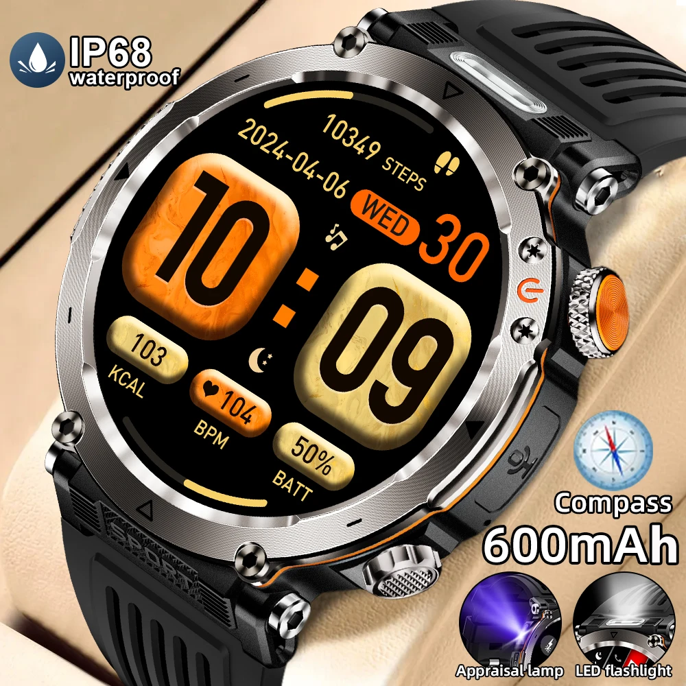 

Новые умные часы, аккумулятор 600 мАч, монитор сердечного ритма, кислорода в крови, монитор здоровья, компас, IP68, водонепроницаемые умные часы, светодиодный фонарик
