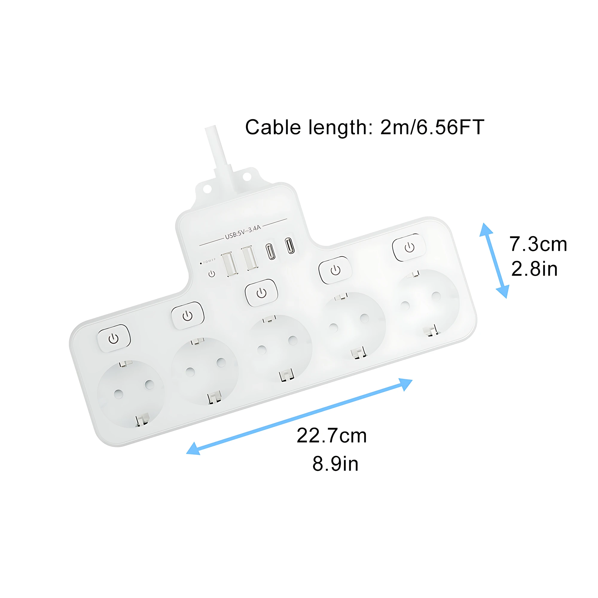 Power Strip Multi Electrical Socket 5 Outlets 4USB Ports Network Filter Wall Strip Adapter EU Surge Protection For Home Office