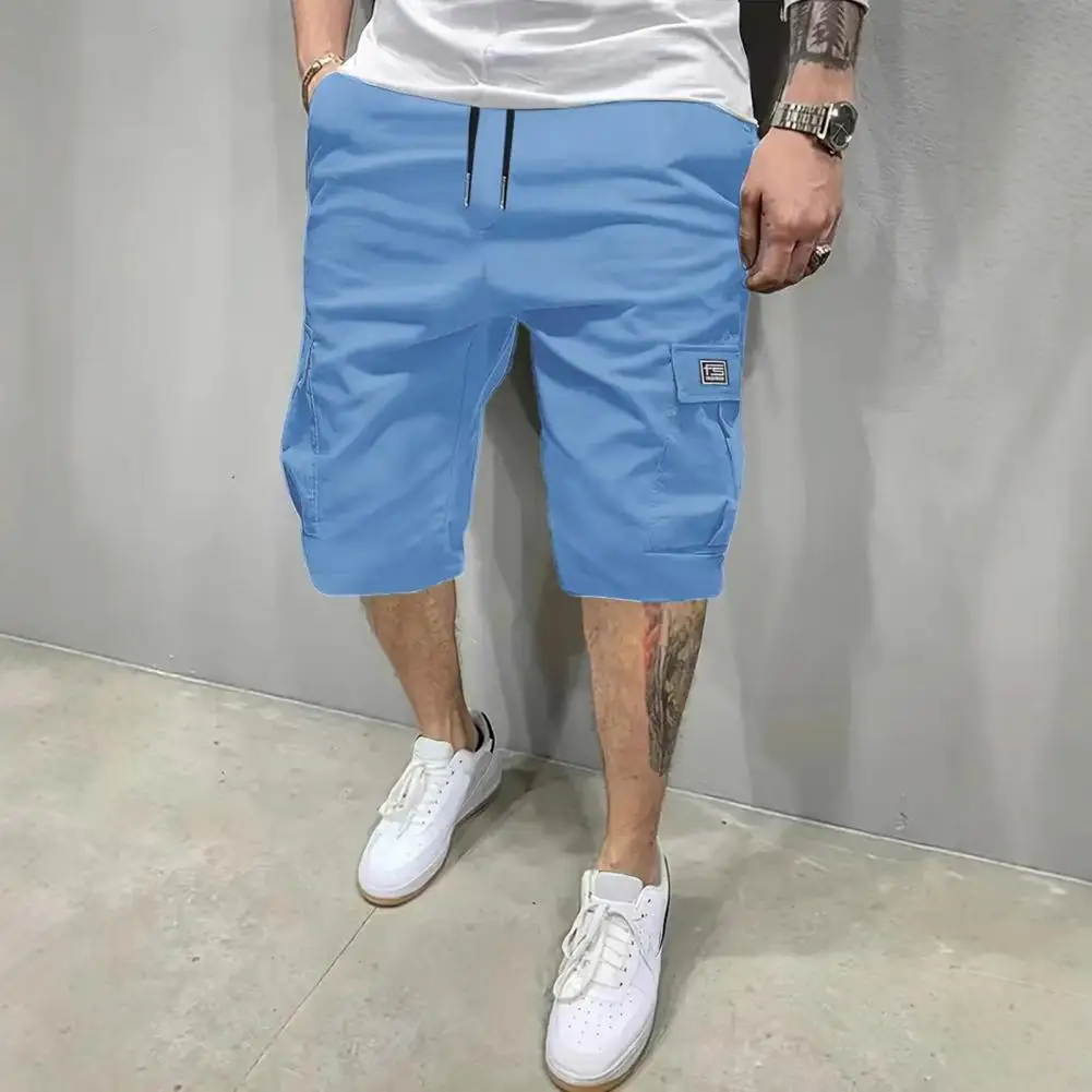 Moisture-wicking Shorts Men’s Cargo Shorts with Drawstring Waist Multi-pocket Style Below Knee Summer Shorts for Street