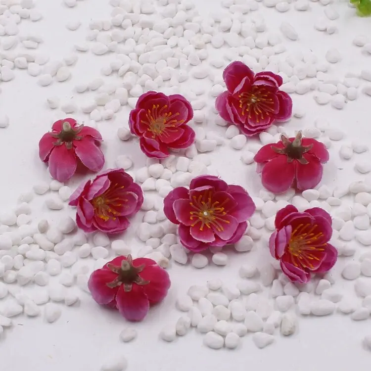 Mini cherry plum blossom artificial flower head Silk flowers Peach blossom DIY living room Decor Wedding Decoration 10pcs/bag