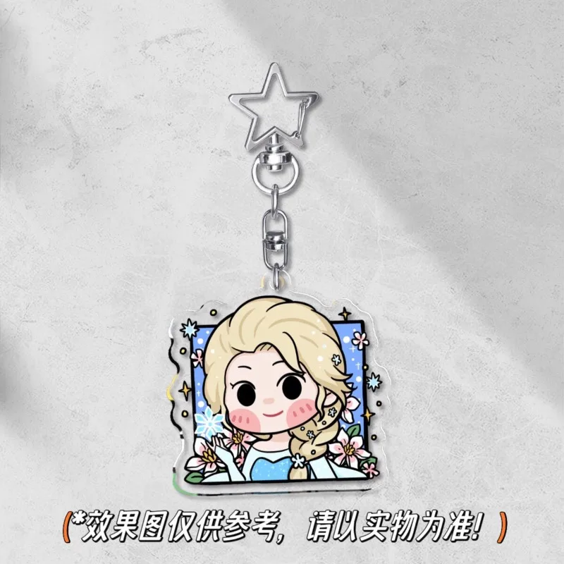 5cm Frozen Pendant Acrylic Sandwich Disney Elsa Princess Pendant Gift Cartoon DIY Handmade Keychain Rapunzel Peripherals