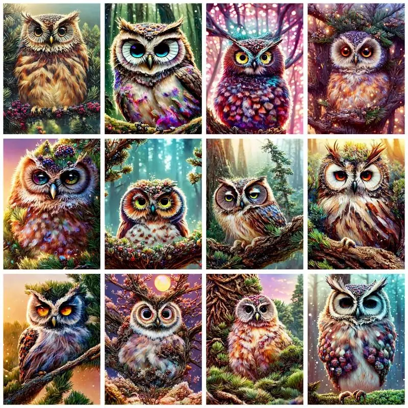 

GATYZTORY Diy Diamond Embroidery Owl Cross Stitch Diamond Painting Full Square Animals Rhinestones Pictures Diamond Painting Art