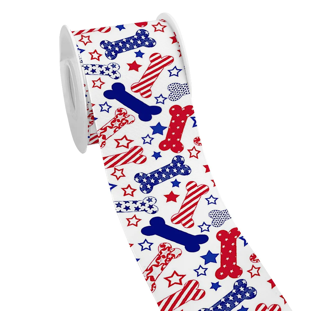 5 yards USA Cartoon Paw Independent Day Printed Grosgrain Ribbon for Cheer Bows DIY Girl Headwear Hair Bows Satin Ribbon