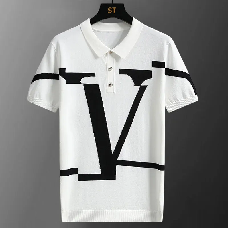 2023 Brand Knitting Letter Polo Shirts Men Clothing Summer Top Short Sleeve Homme Casual Luxury High Quality Fashion Clothes