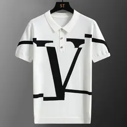 2023 Brand Knitting Letter Polo Shirts Men Clothing Summer Top Short Sleeve Homme Casual Luxury High Quality Fashion Clothes