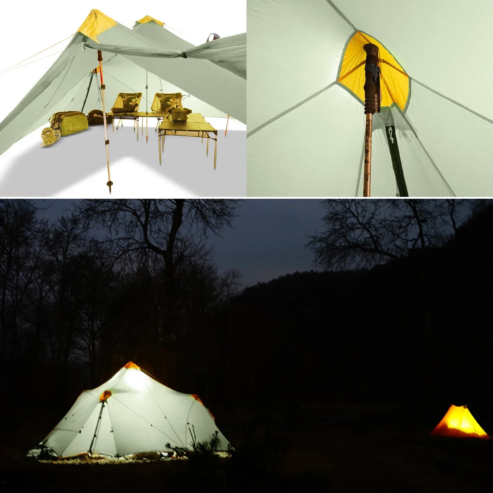 6-8 Person 4 Seasons Camping Flysheet Ultralight 680g Two-sided Silicone Coating Nylon Rodless Large Waterproof Backpacking Tent