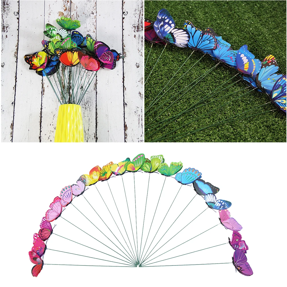 

24pcs Simulation Butterfly Decorative Stakes Waterproof PVC Material Garden Patio Plant Decor stakes for garden