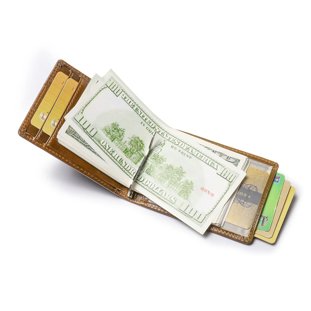 LUOKIR New Genuine Leather Dollar Clip Cowhide Multi-Card Card Holder RFID Anti-Magnetic Card Swiping Function Coin Purse