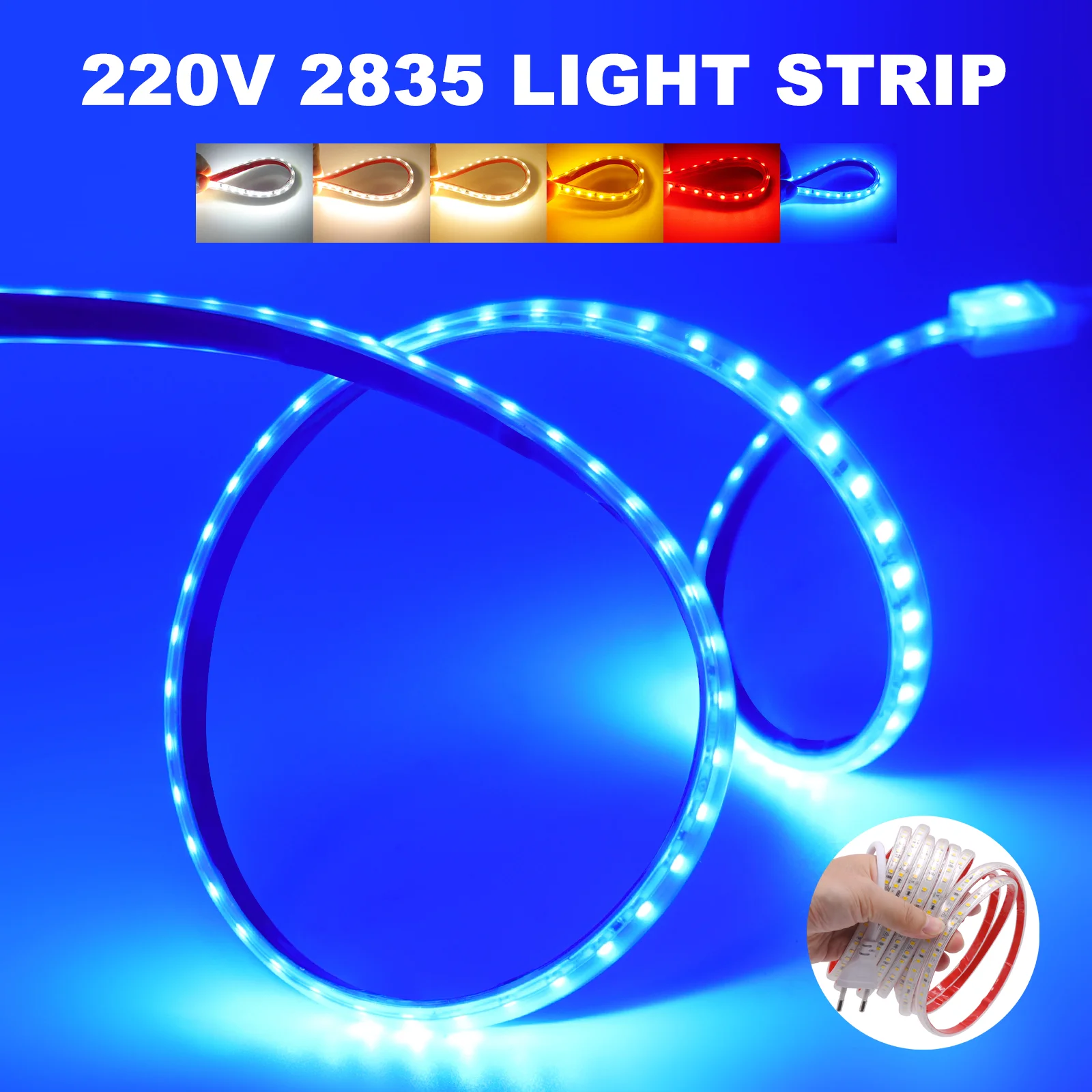 

220V LED Strip Waterproof Adhesive Tape Led Ribbon with ON/OFF Switch SMD2835 120Leds/m Flexible LED Lights Strips Home Decor