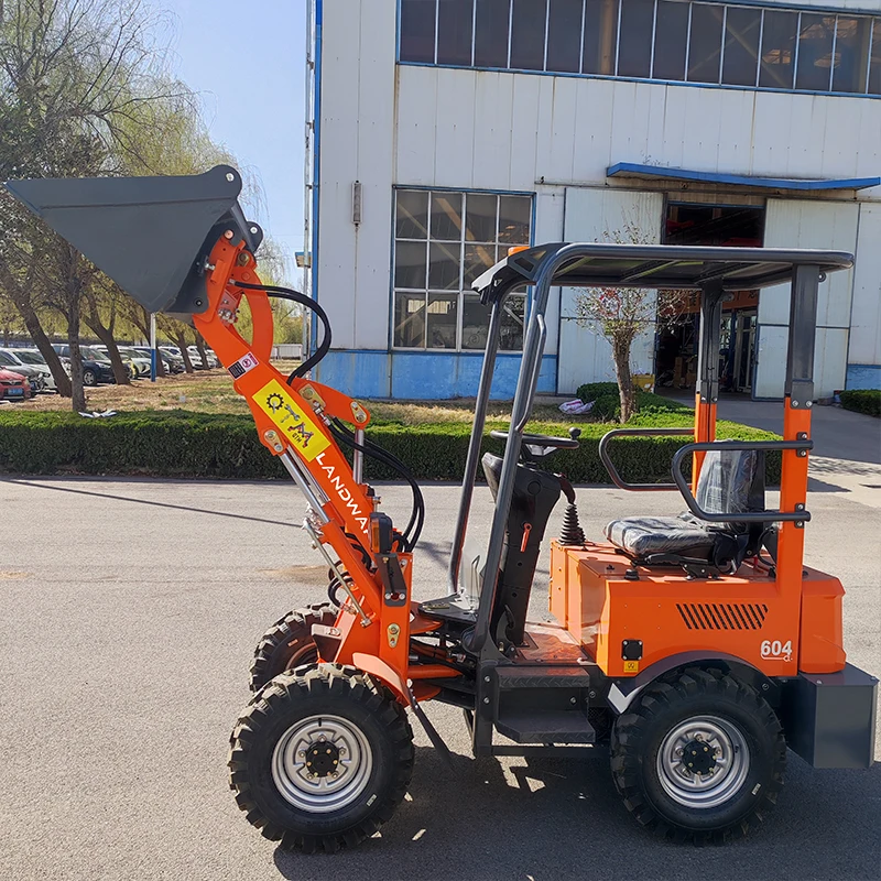 Kleine Compacte Elektrische Boerderij Wiellader 800Kg Wielen Gelede Mini Front-End Elektrische Lader Aangepast