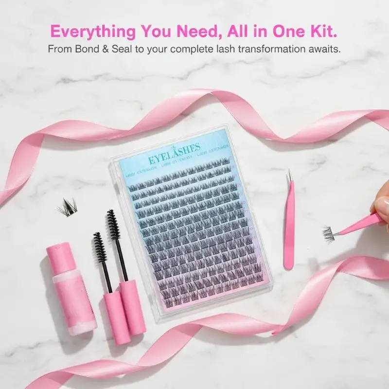 Lash Extension and Clusters DIY Kit Perfect for Home Makeovers Comes with Precise Tweezers