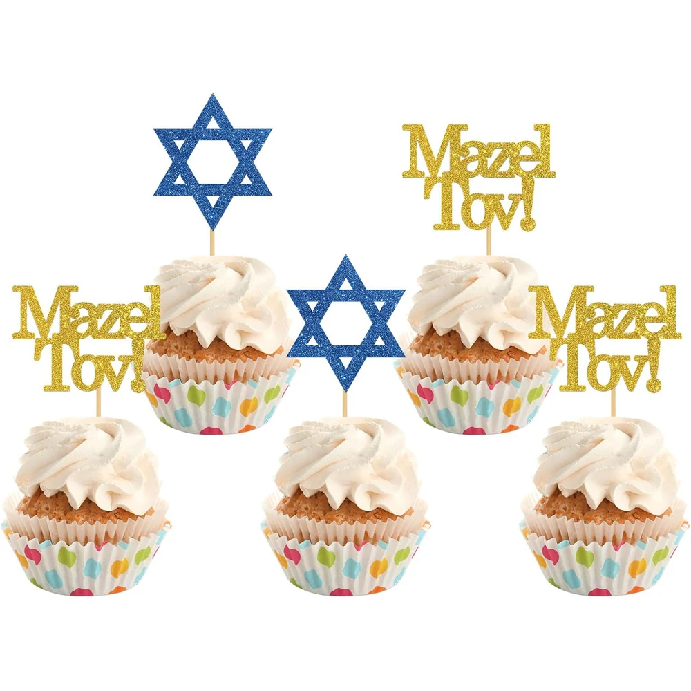 Mazel Tov Cupcake Topper, Verlobung, Babyparty, Bar Mizwa, Geburtstag, Hochzeit, jüdische Partydekorationszubehör – Detail 1