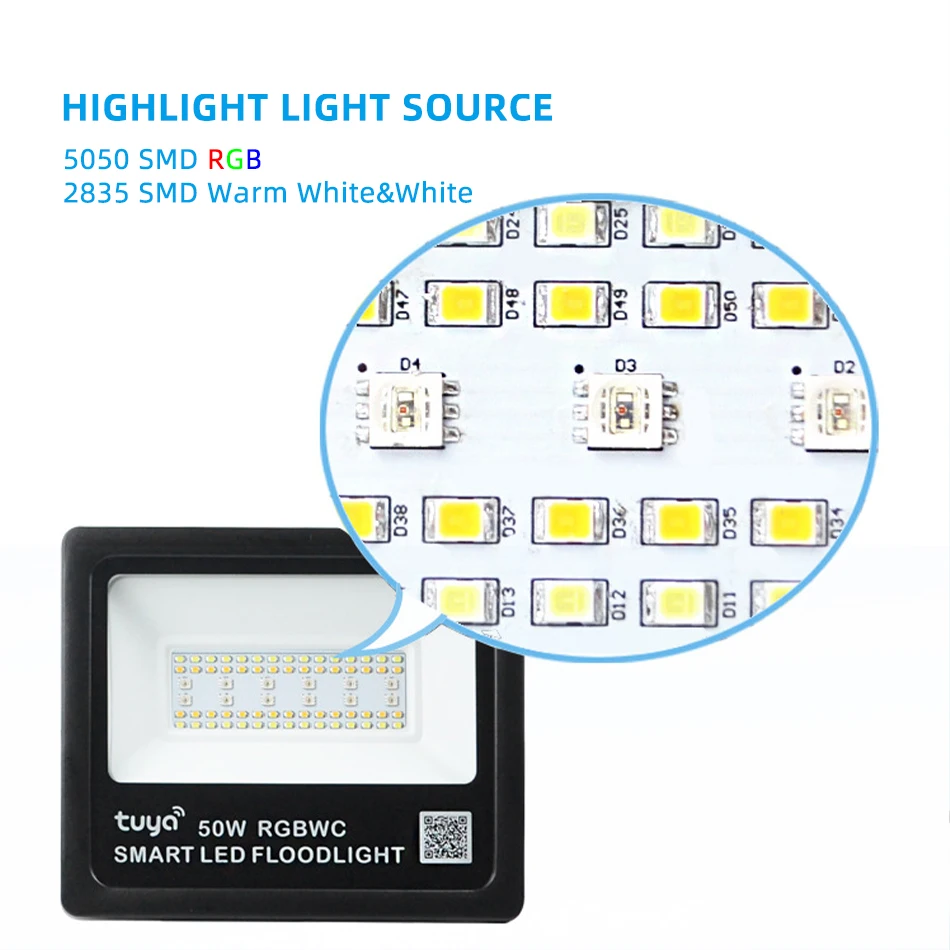 Aplikacja Tuya inteligentne WiFi LED RGBWC kolorowy reflektor szerokostrumieniowy AC220V 50W Outdoor IP66 wodoodporny lampa krajobrazowa ZigBee z