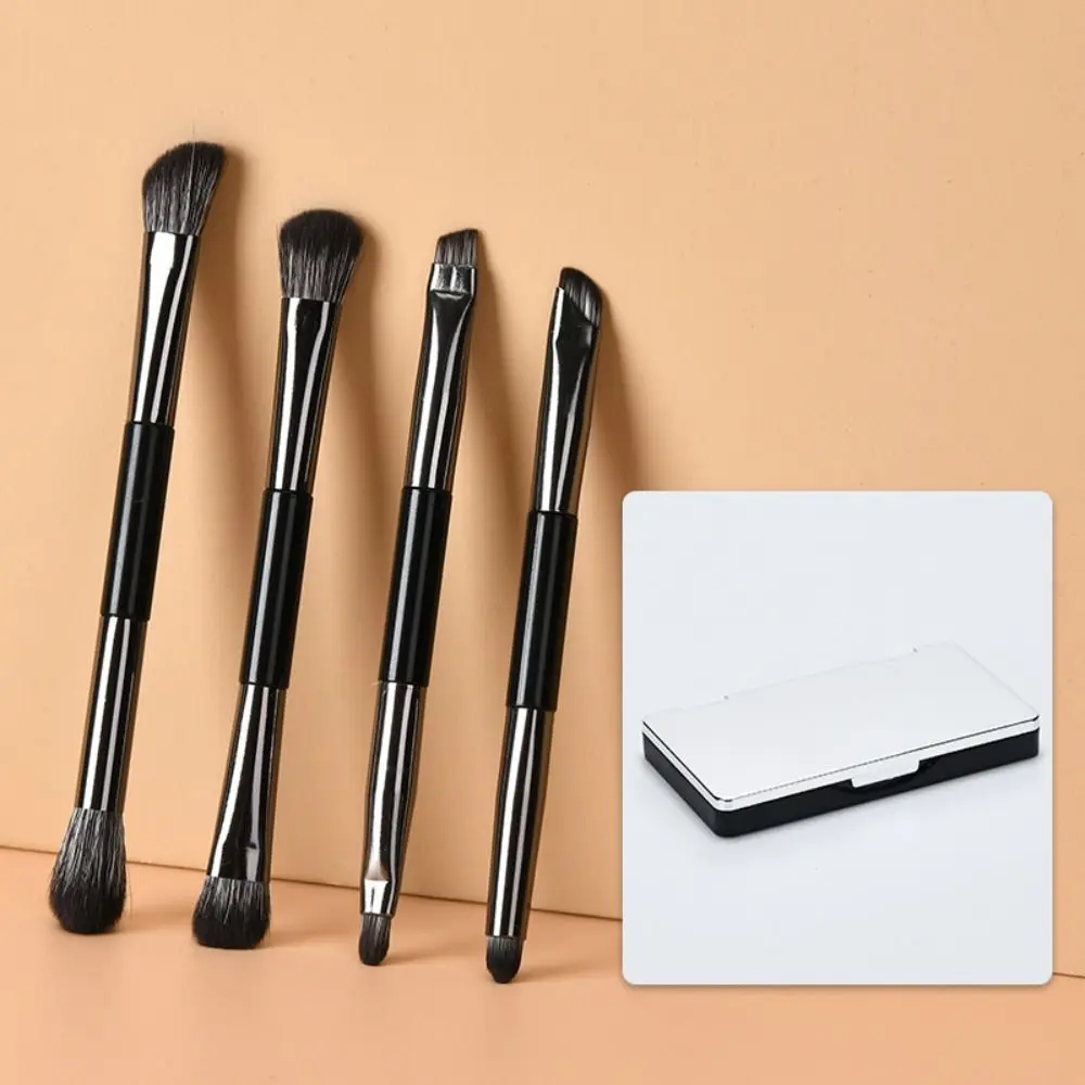 Juego de brochas de sombra de ojos de doble punta, lápiz de cejas, delineador de ojos, juego de brochas de maquillaje de viaje multifunción