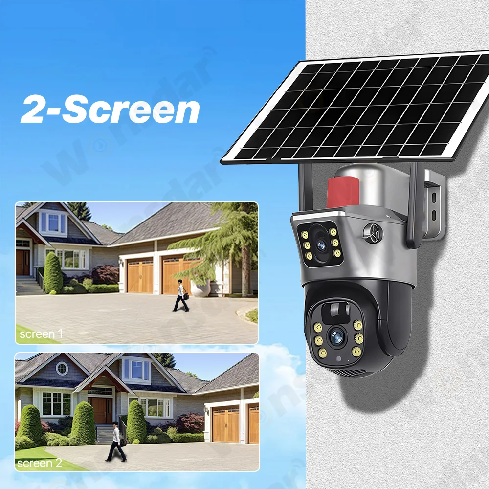 4G بطاقة SIM كاميرا تعمل بالطاقة الشمسية 8MP 4K HD عدسة مزدوجة IP66 مقاوم للماء كاميرا مراقبة أمنية خارجية بطارية عمر بطارية طويل V380