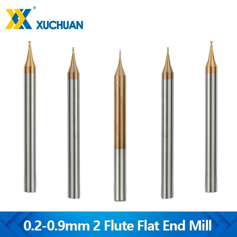 4mm Shank Micro Milling Cutter 0.2-0.9mm TiCN Coated CNC Router Bit 2 Flute Flat End Mill  Tungsten Carbide Milling Tool