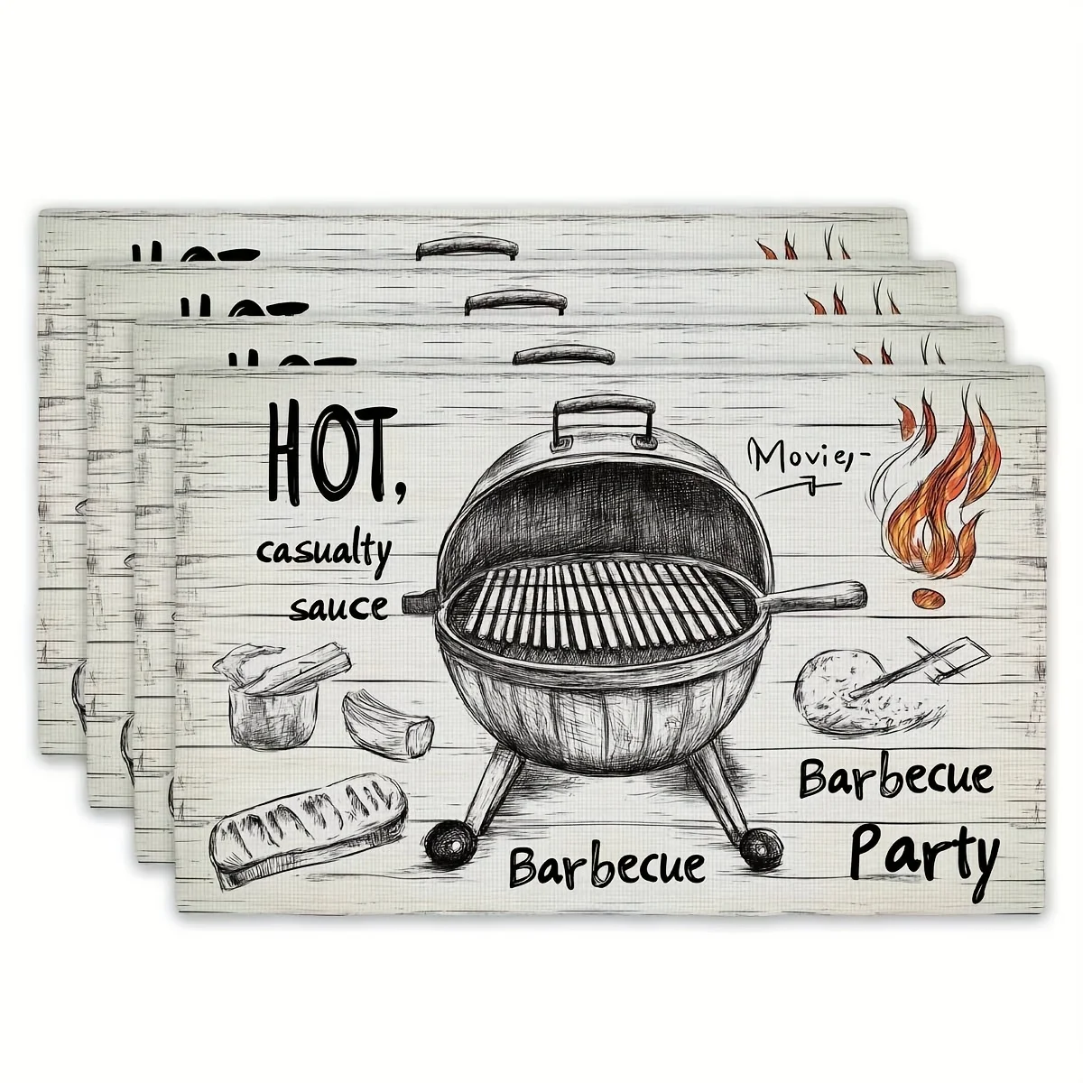 

Barbecue Party Placemats Set of 4 Grill Theme Table Mats for Home Kitchen Dining Decor Summer Outdoor Party Supplies