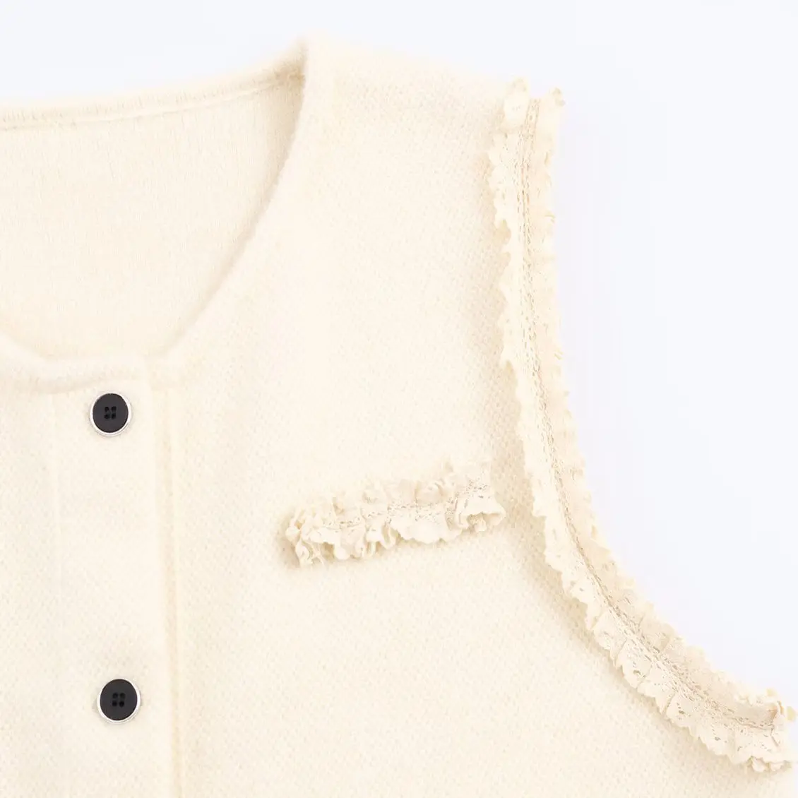 KASLEAD nuevo cárdigan abierto de punto de encaje Ne redondo para mujer chaleco Faionable Street Sle Color fibra de poliéster