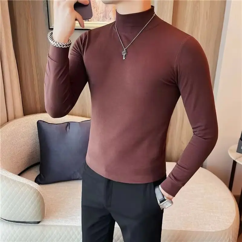 Autumn Winter Mens Turtleneck Sweaters Casual Thermal Long Sleeve Slim Fit Pullovers Stretch Basic Tops Sweatshirt Jumper TShirt