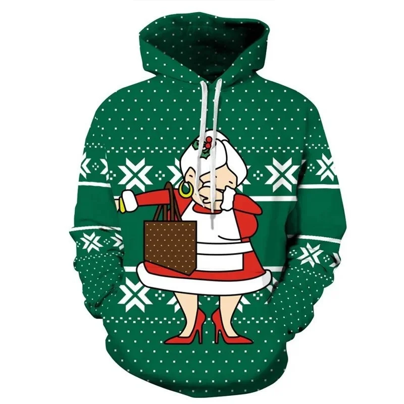 

2024 Christmas 3D Printed Hoodies Creative Personality Funny Santa Claus Loose Casual Street Pullover Hooded Sweatshirts