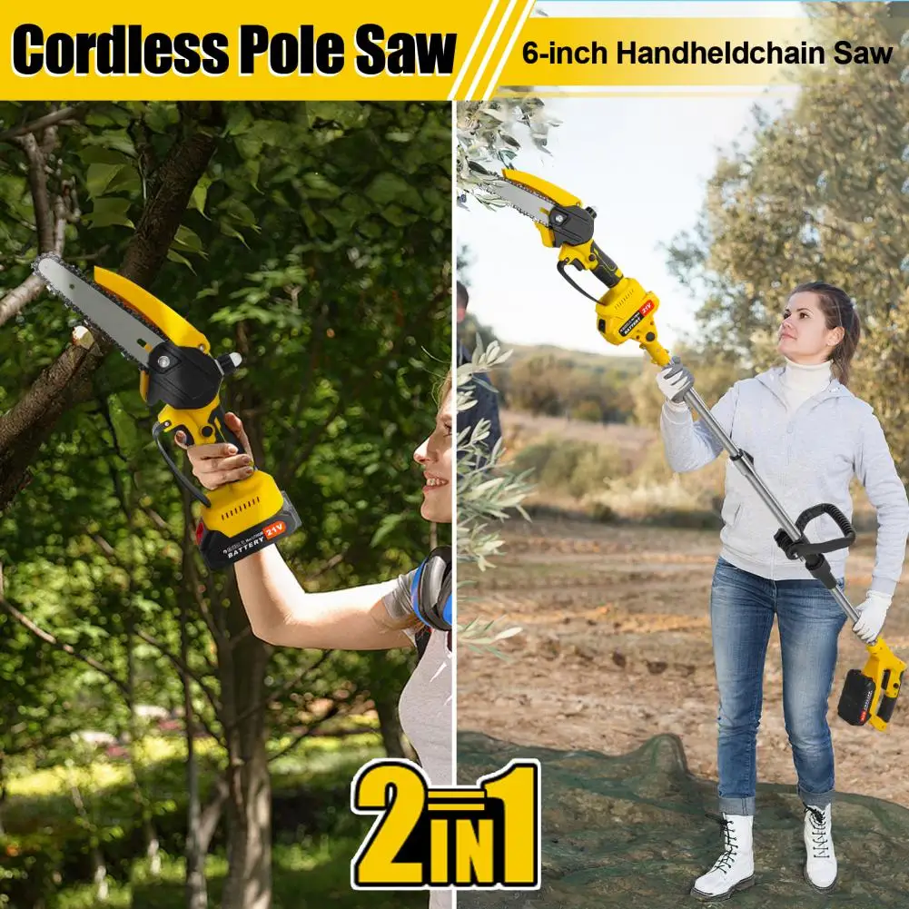 6-inch Brushless Cordless Pole Saw 2 in 1 Mini Chainsaw with 2 Battery 5.9FT Extendable Electric Chain Saw for Tree Pruning