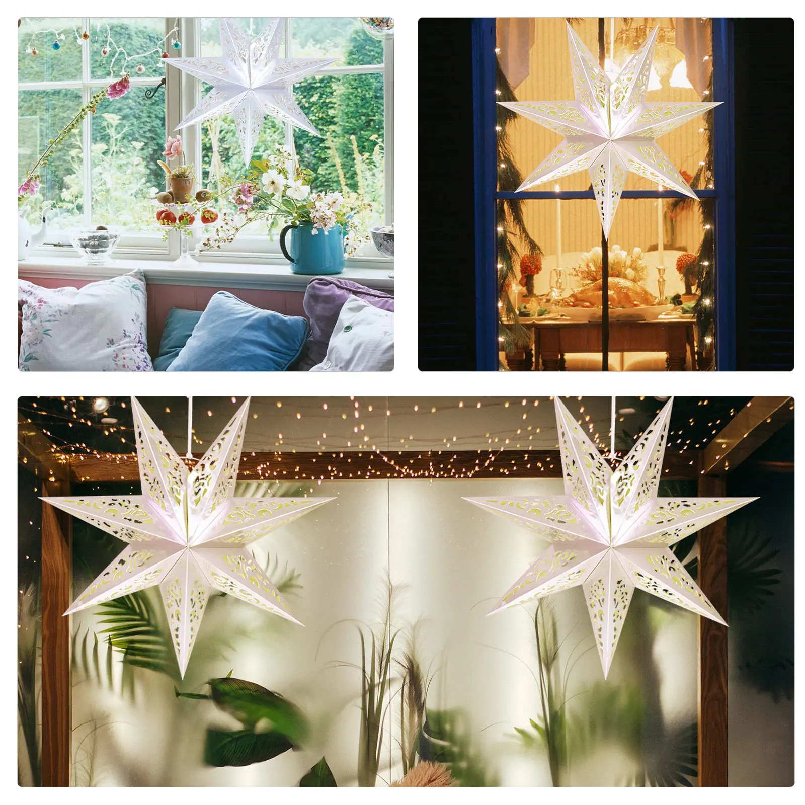 4Pcs Seven-Pointed Star Paper Lampshades Hanging Star Light Shade Holiday Party Wedding Window Lantern Decorations