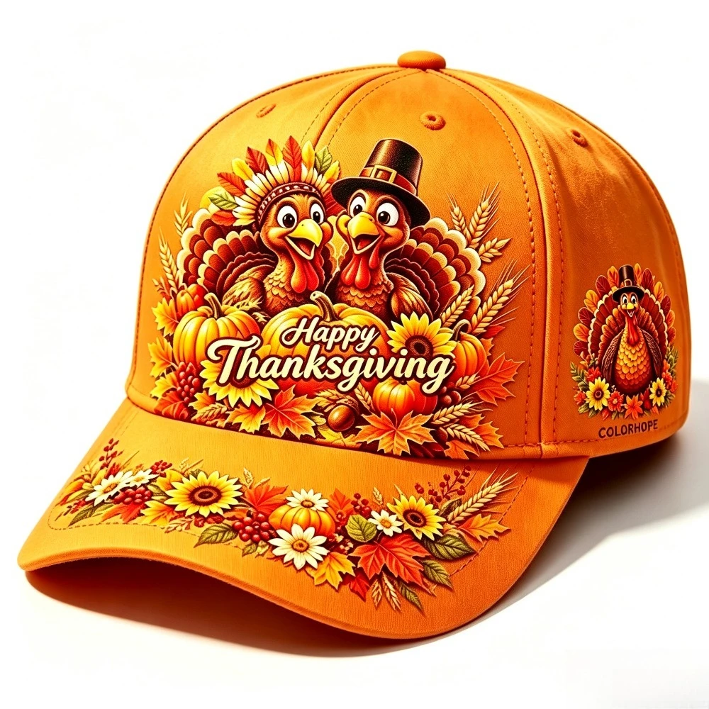 Custom Autumn Baseball Cap, Adorned with Maple Leaf Flowers And Turkey pattern Patterns, Suitable for Autumn, Thanksgiving