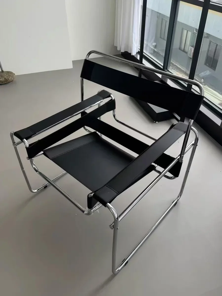 Casual saddle leather chair sofa chair Nordic single modern living room side lounge chair medieval style photo chair