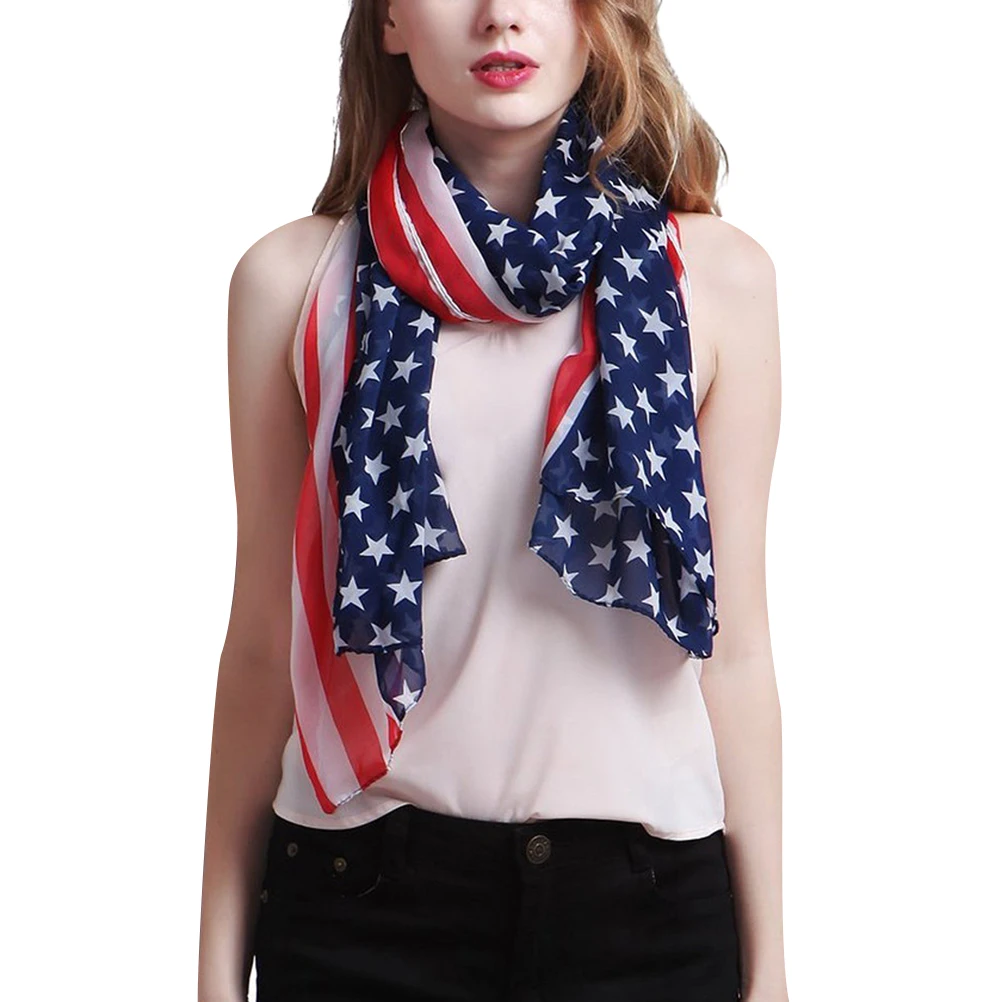 

American Flag Scarf Women Lightweight Chiffon Long Shawl Thin Neck Scarves Beach Wrap Skirt Headwear Accessories Spring Autumn