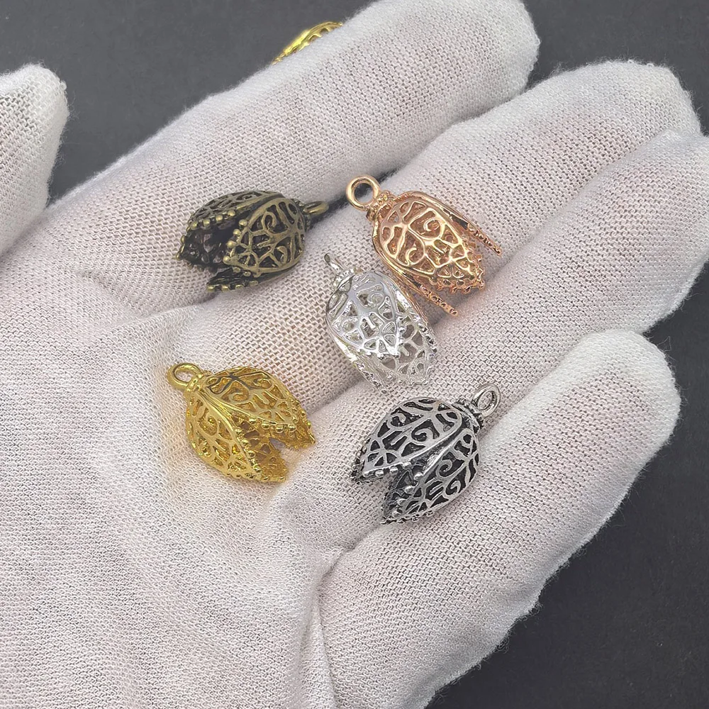 8PCS Copper Hollow-Pattern Charms Tassel Cap Pendant Bead Cap Handmade Necklace Bracelet Findings Jewelry Making Accessory