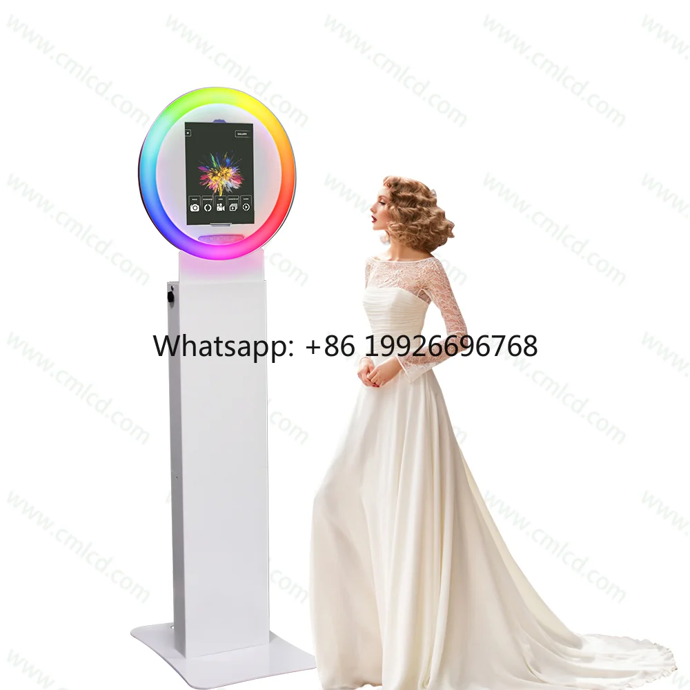

Round Surface Pro ipad Photobooth Hot Sale Party Photo Selfie With Remote Changing LEDRGB Light Adjustable Head Angle Photobooth