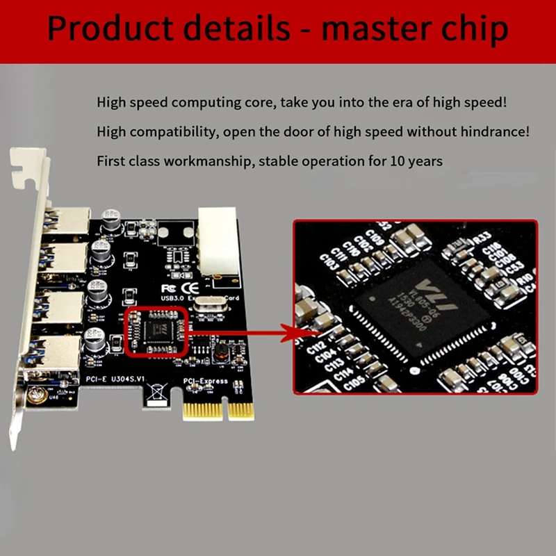 1 Pcs 4 Ports USB 3.0 PCI-E Expansion Card PCI Express Pcie USB 3.0 Hub Adapter Controller PCI E Pcie Express Adapter Card