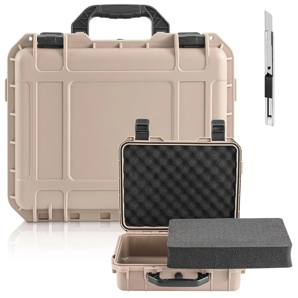 

14.3 X 11.4 X 4.5 H Waterproof Hard Case With Diy Customizable Foam Insert Portable Protective Case With Knife For Camera