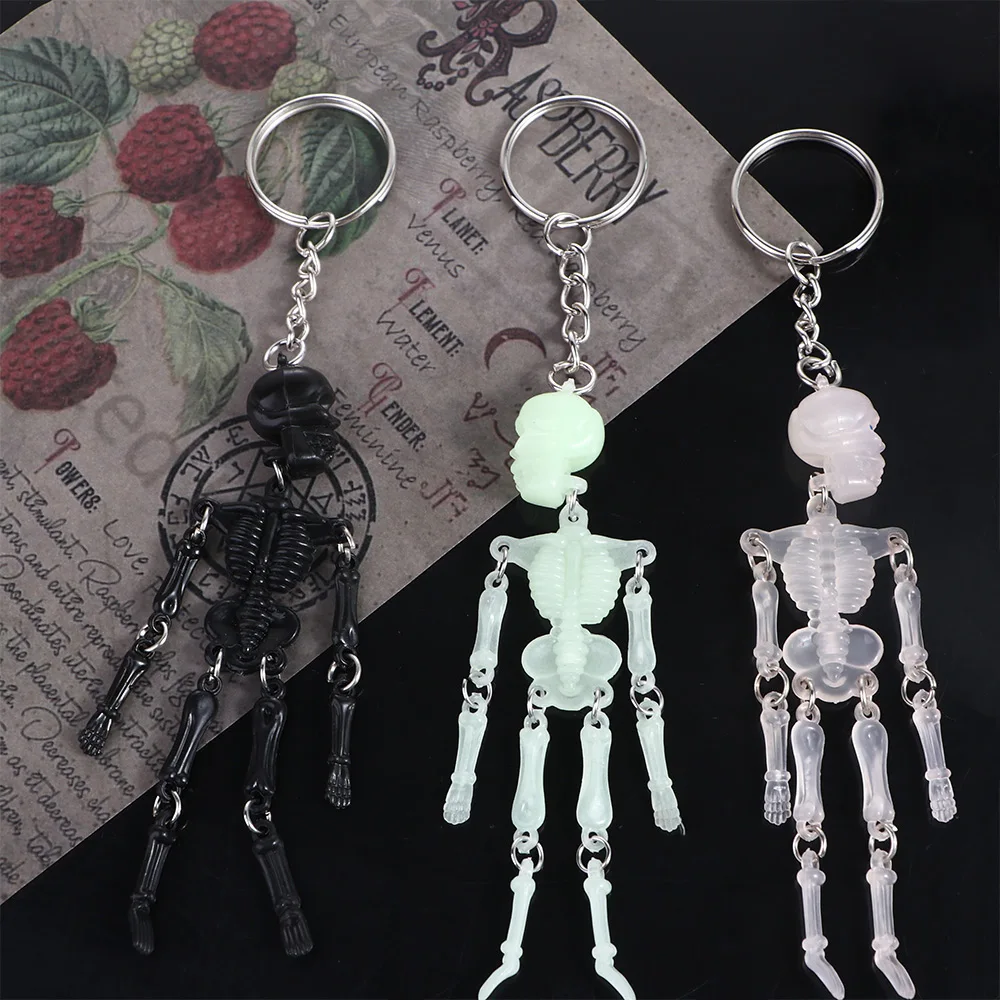 Luminous Skull Keychain Multi-joint Skeleton Personality Gothic Accessories Halloween Car Keychains For Couples Jewelry Fashion