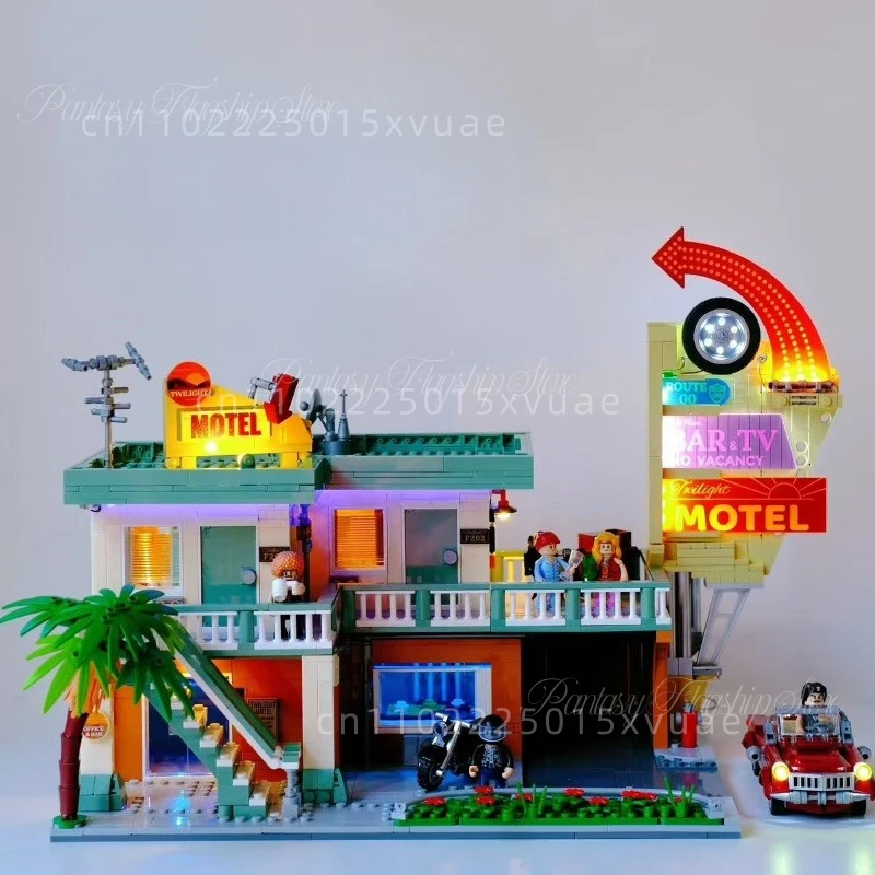 

Road Trip Series Building Blocks Motel City Collage Street View Creative Lighting Model Toys Collect Children's Birthday Gifts