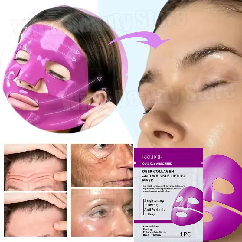 Maschera viso antirughe al collagene profondo Dissolvenza linea sottile Sollevamento pelle solida Anti-età Idratante Illumina la cura della pelle Cosmetici coreani