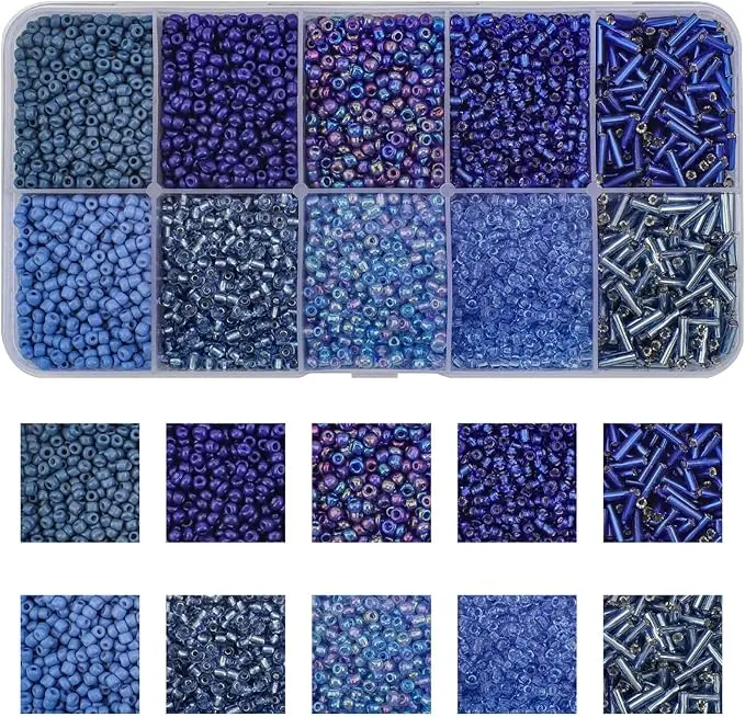 4140 Stück 2mm Glas-Saatperlen 12/0, Mehrfarbiges Röhrenperlen-Set, Taillenperlen DIY-Kit für Armband Halskette Schmuck Bastelbedarf