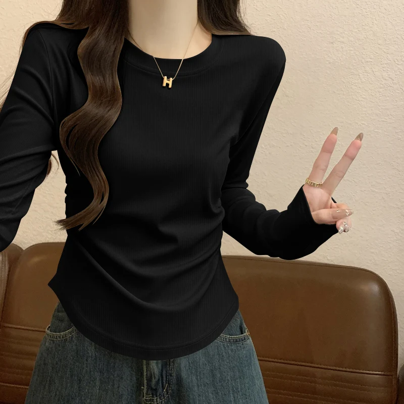 

Женская футболка Ele Long Sve, новинка весны и осени 2025, топ с нерегулярной талией, мягкий удобный повседневный топ