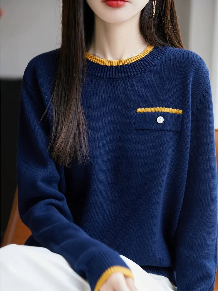 Thiened Casual Round Ne Sweater Damen Outlet Store End of Line Color Blo Knitted IRT Warm Base Layer Leisure Sle