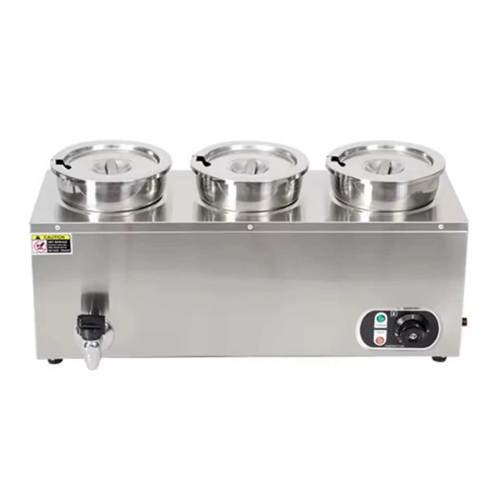 XEOLEO-calentador de alimentos comercial, 3 sartenes, equipo de restaurante Bain Marie, encimera de comida rápida, dispensador eléctrico de salsa caliente