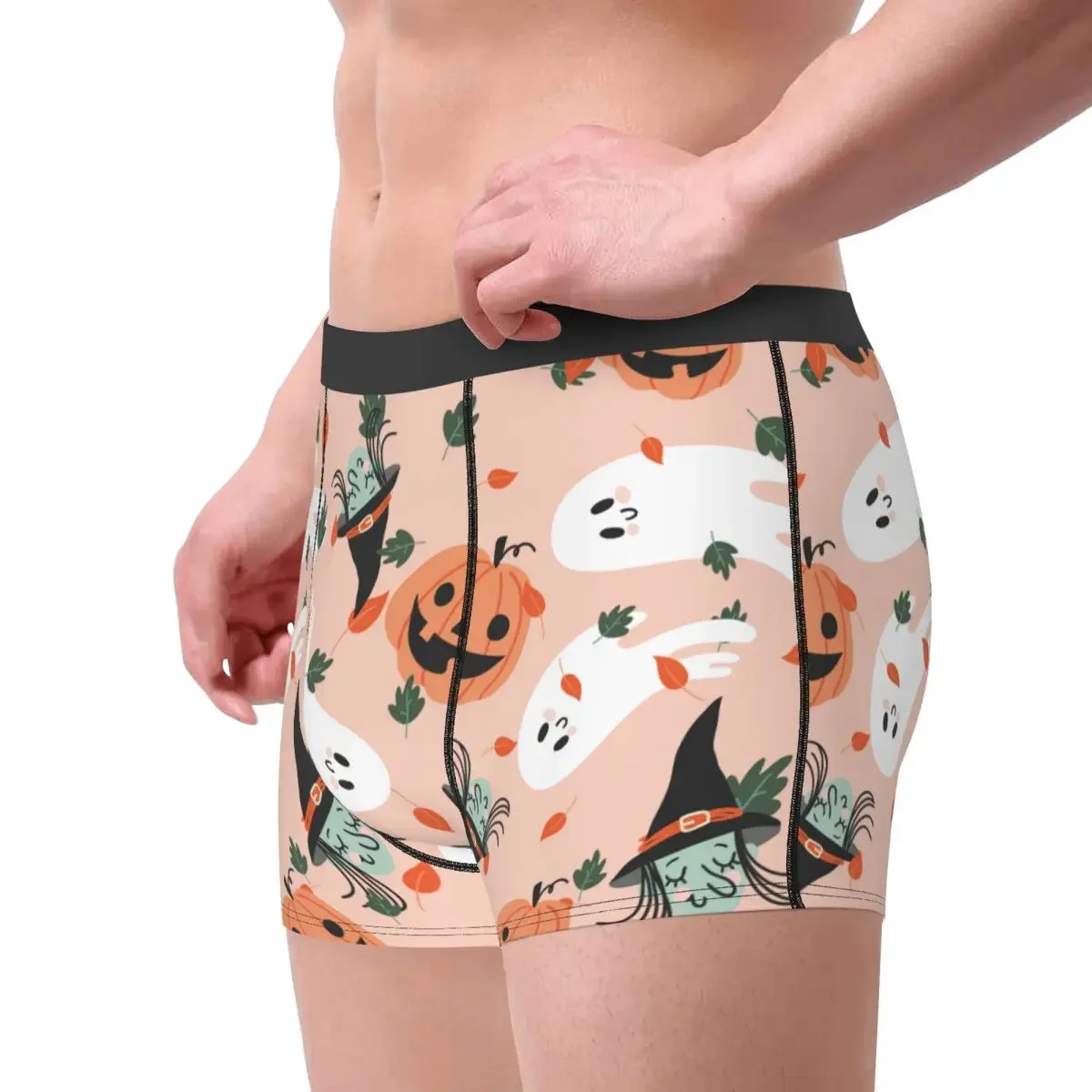 Men's Halloween Boxer Briefs Shorts Panties Breathable Underwear Pumpkin Ghost Witch Cartoon Male Novelty Plus Size Underpants