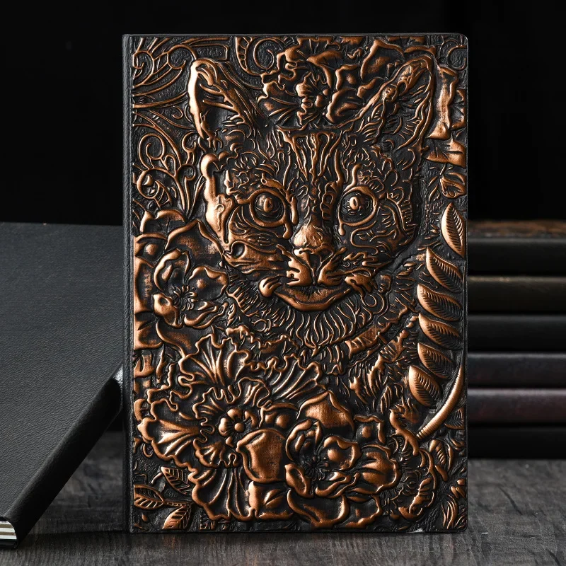 A5 Cat Star Hardcover Retro Notepad Student Learning Record Imitation Leather Notebook Business Office Stationery