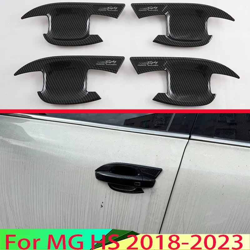 

For MG HS 2018-2023 Car Accessories Carbon fiber style Door Handle Bowl Cover Cup Cavity Trim Insert Catch Molding Garnish