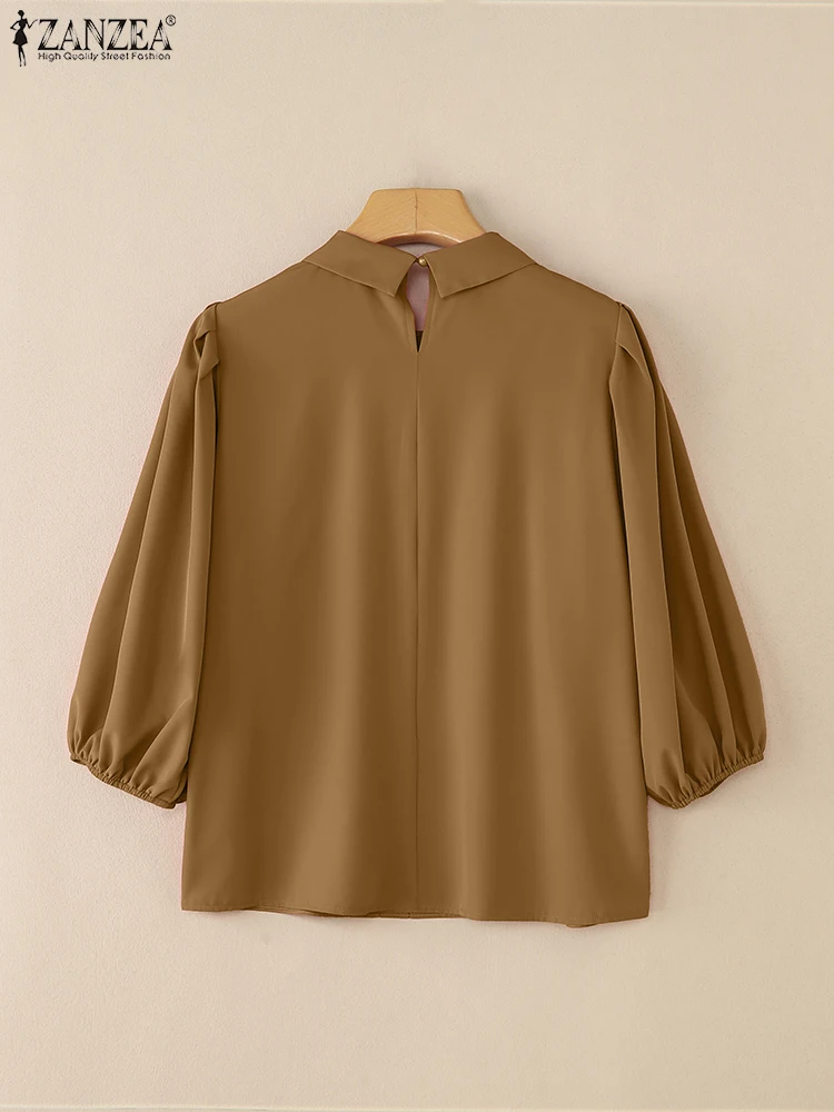 ZANZEA Korean Women Fashion Blouses 2025 Autumn Puff Sleeve Pullover Casual Solid Tunic Tops Pleated Elegant Office Lady Shirts